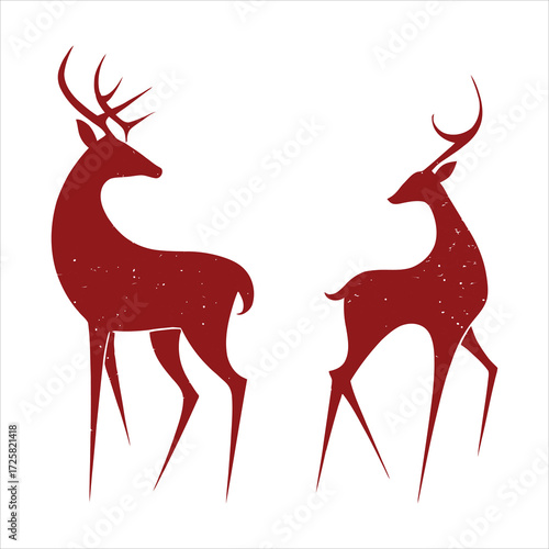 Pair of Stylized Deer or Stag Silhouettes Vector
