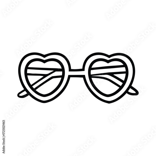 Heart Sunglasses Icon Hand Drawn w Black and White Thick Lines