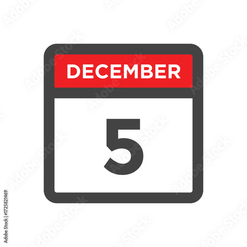 December 5 Red and black calendar icon w day and month