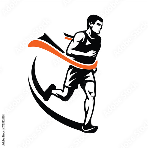 Runner Crossing Finish Line Vector Triumph Illustration