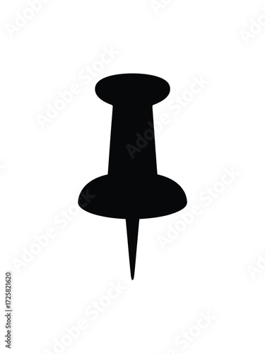 Black silhouette of a push pin on a white background