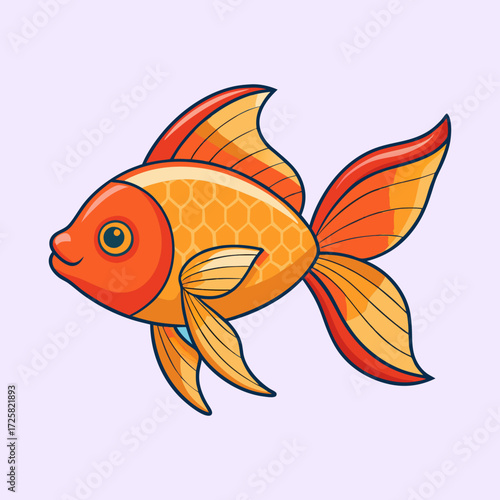 Stylized illustration of a bright orange goldfish with honeycomb pattern scales
