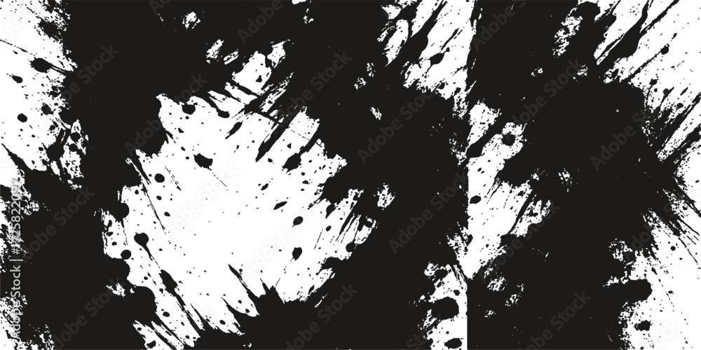 Naklejka premium Black and white grunge abstract background with ink splatter and textured design
