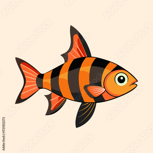 Cartoon tropical fish illustration with orange and black stripes and a fun vibe