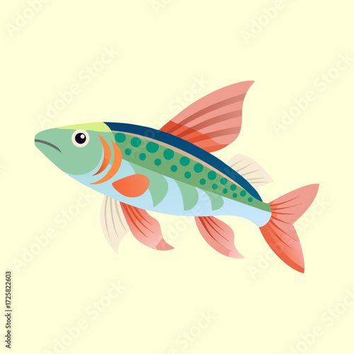 Stylized vector illustration of a colorful fish with various fins and spots