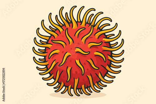 Colorful fruit, exotic, spiky appearance, on a light background
