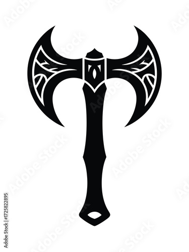 Black silhouette of a fantasy double headed battle axe