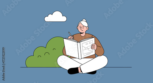 Relaxed Woman Sketching in Nature A Serene Moment of Artistic Inspiration