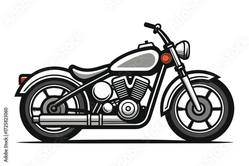 Black and White Cruiser Motorcycle with Red Taillight