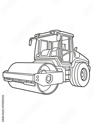 Line drawing of a heavy duty road roller construction vehicle