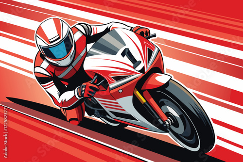 Motorcycle Racer Leaning into a Turn with Number 1