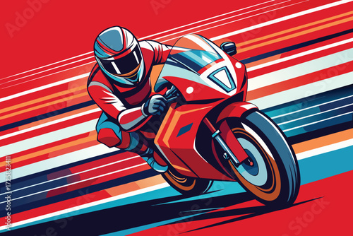 Red Sportbike Rider Leaning into a Turn motorcycle