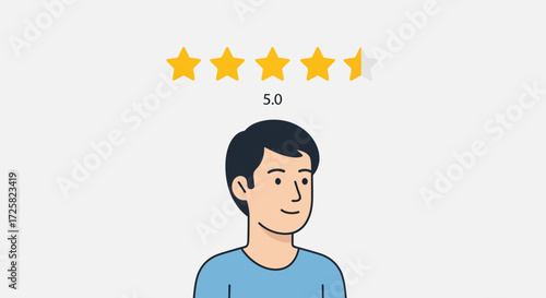 Illustration of a satisfied customer giving a five-star rating for excellent service and user experience