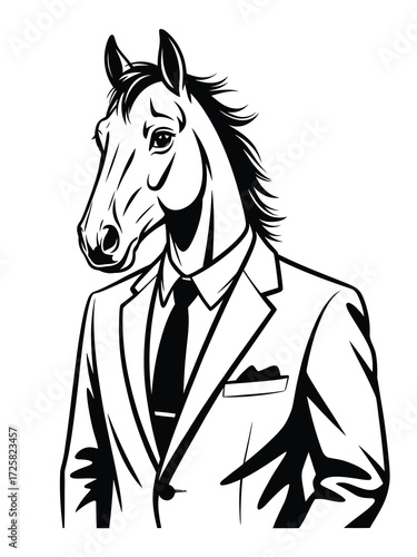 Anthropomorphic horse head in a business suit illustration