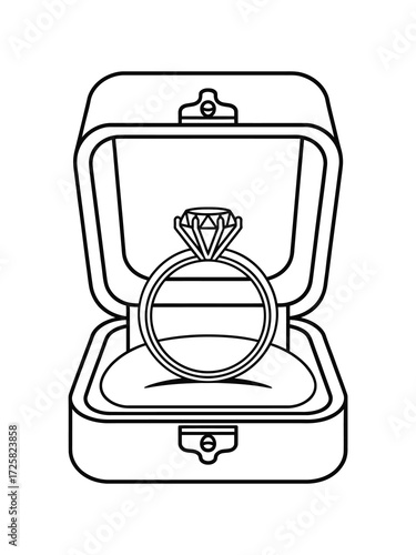 Diamond engagement ring in open jewelry box outline