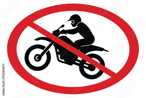 No motorcycles allowed sign with rider silhouette prohibition