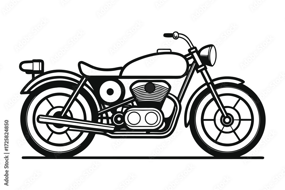 Fototapeta premium Black and white line art illustration of a vintage motorcycle