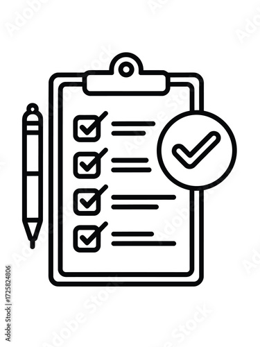 Clipboard with checklist and pen task completion concept