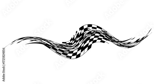 Abstract wavy racing flag design with checkered pattern, perfect for speed and motion graphics projects and backgrounds