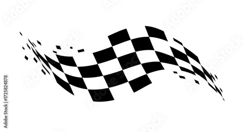 Dynamic Waving Black and White Checkered Flag Illustration Symbolizing Victory, Speed, and the Achievement of a Goal in Competition