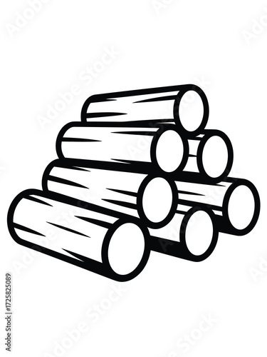 Stack of hand drawn logs in black and white
