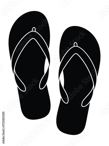 Simple black silhouette of flip flops on a white background