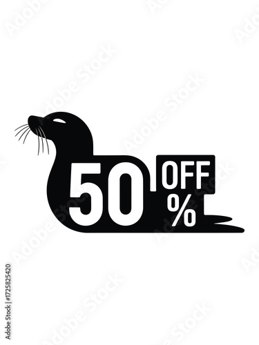 Seal graphic with 50 percent off sale announcement