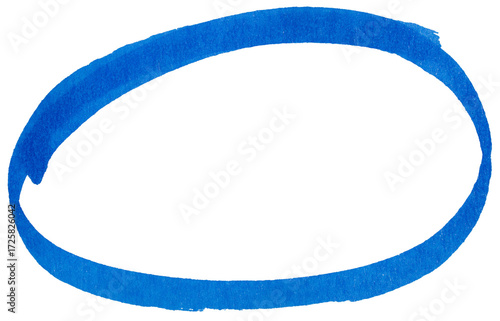 Hand drawn blue marker circle sketch, abstract ink oval stroke for highlight, emphasis, underline, business note, doodle design, isolated simple round shape element on transparent background