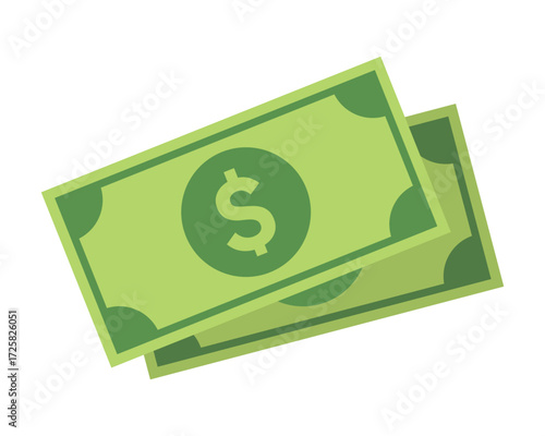 Overlapping Dollar Bills Icon – Stylized Green Currency Pair with Central Dollar Symbols for Financial Graphics High-Quality Vectorial Stock Image