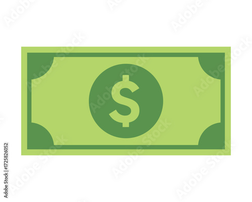 Stylized Dollar Bill Icon – Green Currency Note with Central Dollar Symbol for Financial Graphics High-Quality Vectorial Stock Image