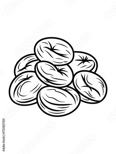Hand drawn illustration of a pile of dried apricots on a white background