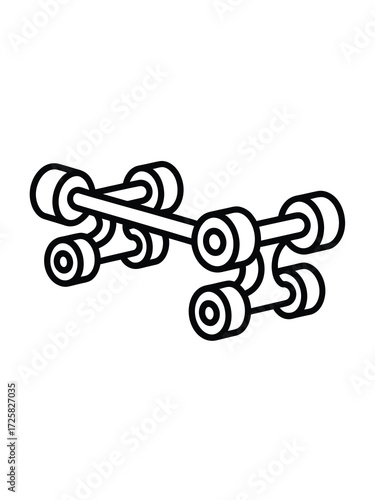 Simple line drawing of a skateboard truck and wheels