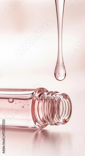 A close-up of a clear lip oil bottle with a dropper. The oil has a glossy, dewy finish, emphasizing a hydrating formula for a natural glow.