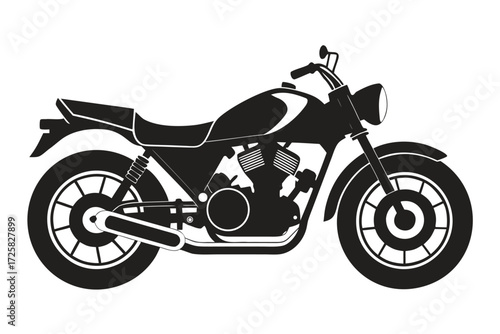 Black Silhouette of a Modern Motorcycle motorbike white background