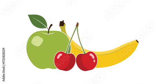 A vibrant assortment of fresh fruit including apples bananas and cherries.