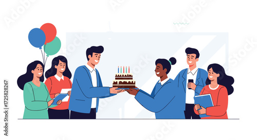 A surprise birthday celebration with colleagues at the office.