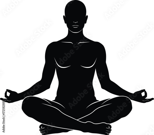 Meditation silhouette, yoga posture, mindfulness vector, peaceful sitting pose, spiritual wellness, calm body, inner peace, zen practice, healthy lifestyle, mental clarity