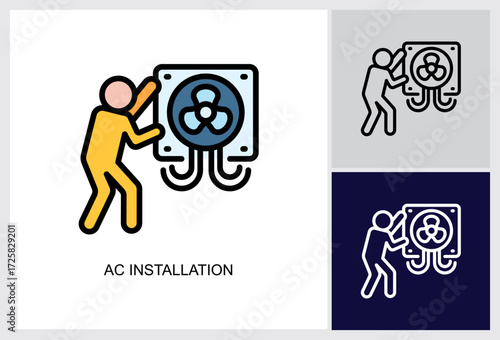 Ac Installation icon Multi Style Vector Illustration 