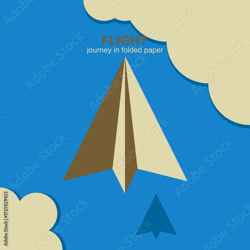 Paper Plane with Clouds. Minimalist Paper Plane Vector Illustration. Symbol of Creativity, Travel and Innovation. 