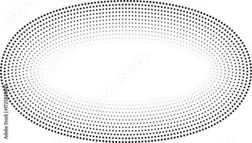 Circular oval frame containing twelve concentric dotted lines, inner lines thinner and outer lines thicker, with consistent black color.