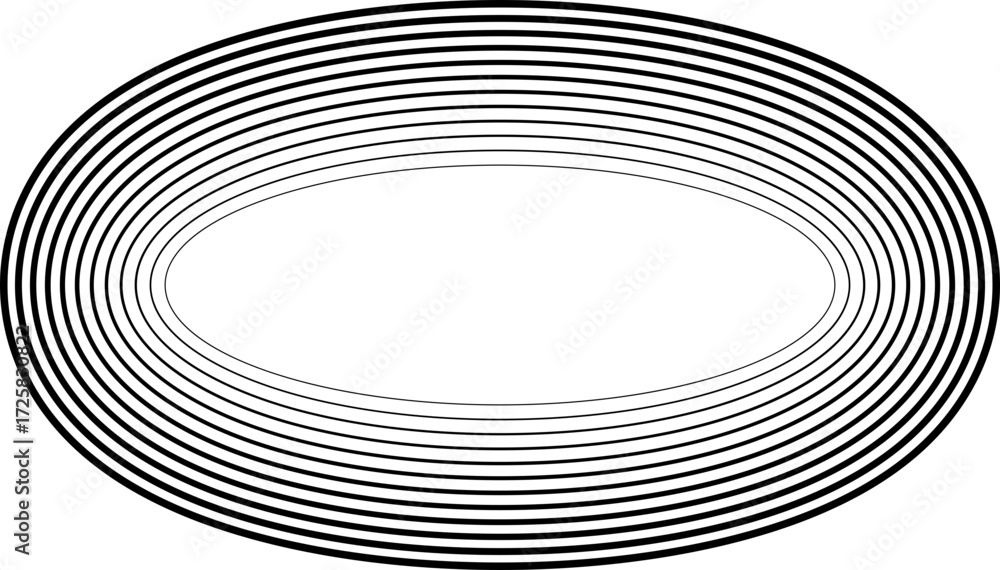 Obraz premium Circular oval frame with twelve concentric solid lines, thinner inner lines and thicker outer lines, solid black with no gradient.