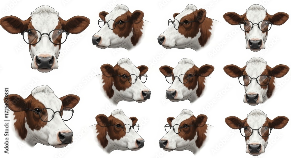 Fototapeta premium cow wearing glasses, spectacles eyewear, on a solid white background