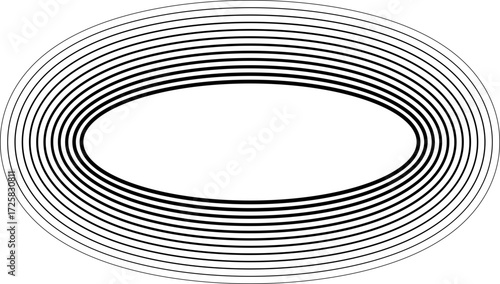 Circular oval frame featuring twelve concentric solid lines with inner lines thicker and outer lines thinner, uniform black color.