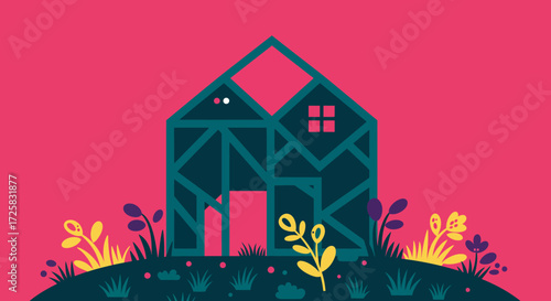 vector house with pink background