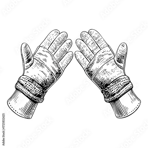Winter gloves illustration in vintage monochrome sketch