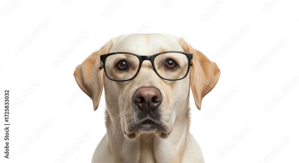 Obraz premium dog wearing glasses, spectacles eyewear, on a solid white background