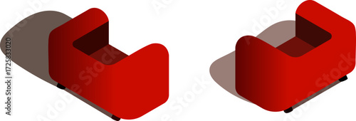 Fauteuils rouges isométriques avec leurs ombres 