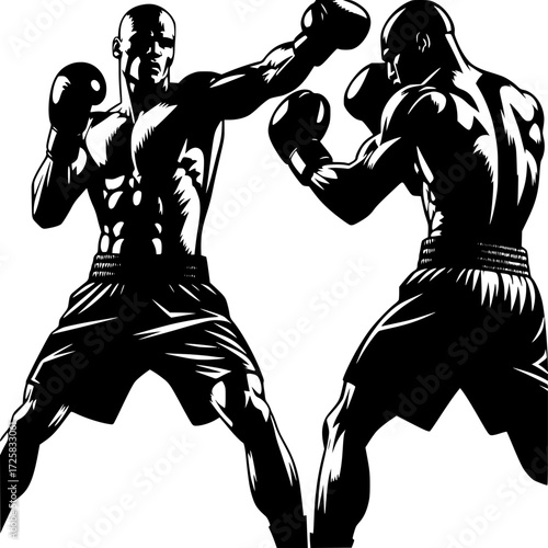 Dynamic Boxing Action: A stylized illustration captures the raw power and athleticism of boxing, showcasing two fighters engaged in a high-energy match.