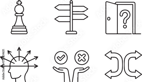 Conceptual icons representing choices, directions, and strategic thinking in business or life