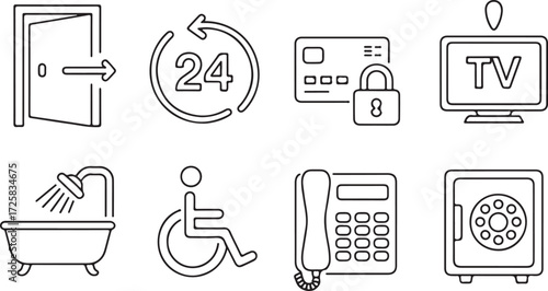 Clean Line Art Icons Hotel Amenities & Services